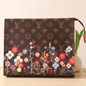 TOILETRY POUCH 25 CM BAG IN BROWN MONOGRAM CALFSKIN WITH STICKER