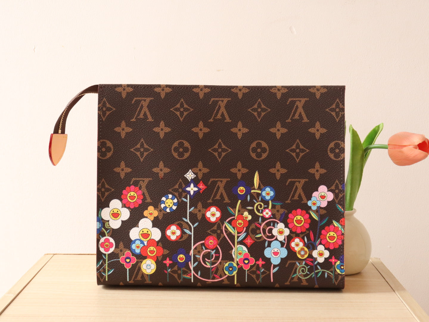 TOILETRY POUCH 25 CM BAG IN BROWN MONOGRAM CALFSKIN WITH STICKER