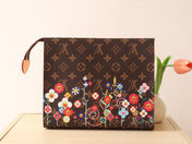 TOILETRY POUCH 25 CM BAG IN BROWN MONOGRAM CALFSKIN WITH STICKER