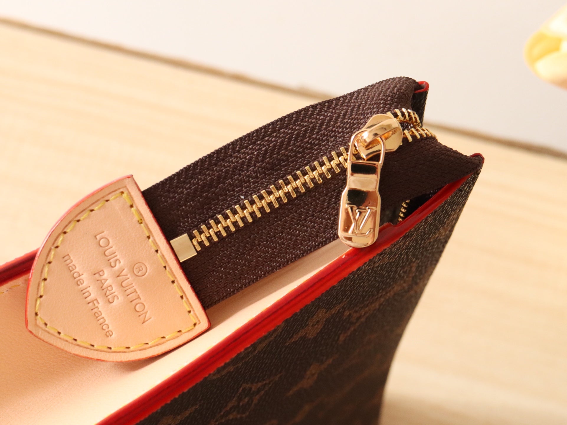 TOILETRY POUCH 25 CM BAG IN BROWN MONOGRAM CALFSKIN WITH STICKER