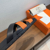 HM 26S KAZIMIR SANDAL IN BLACK CALFSKIN AND ORANGE FABRIC