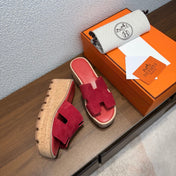 HM 26S H CUT PLATFORM SLIDES IN RED SUEDE CORK SOLE