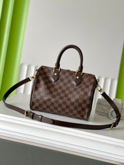 SPEEDY BANDOLIÈRE 25 IN DARK BROWN DAMIER EBENE CANVAS GOLD HARDWARE