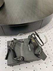 SL ANKLE-BUCKLE HEELED SANDALS BLACK CALFSKIN