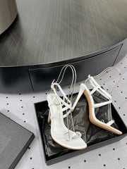 SL LINDEN HEELED SANDALS WHITE CALFSKIN