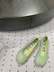 Toy ballerina in suede and allover rhinestones pastel green