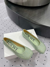 Toy ballerina in suede and allover rhinestones pastel green