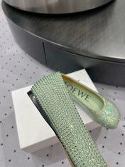 Toy ballerina in suede and allover rhinestones pastel green