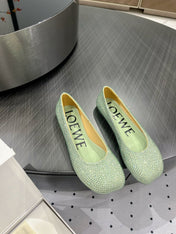 Toy ballerina in suede and allover rhinestones pastel green