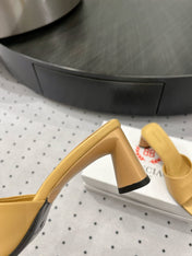 SQUARE-TOE MEDIUM HEEL MULES IN APACHE CALFSKIN LOGO EMBOSSED