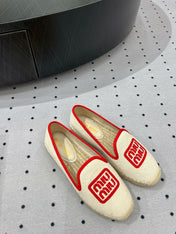 Loafer Shoes Ivory With Red Border Fabric Linen