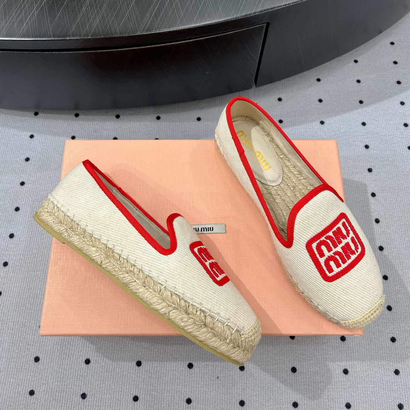 Loafer Shoes Ivory With Red Border Fabric Linen