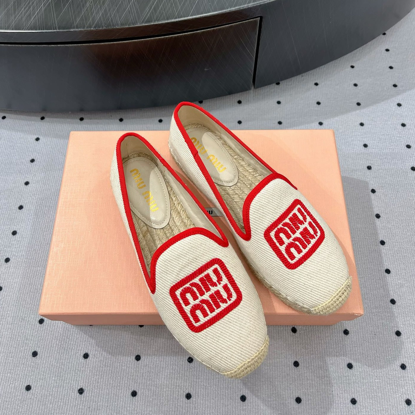 Loafer Shoes Ivory With Red Border Fabric Linen