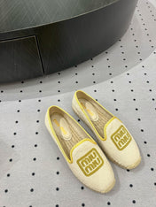 Loafer Shoes Ivory With Yellow Border Fabric Linen