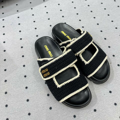 Sandals Black With Ivory Border Fabric