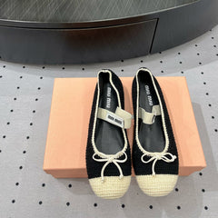 Ballet Flats Black Mix Ivory Fabric