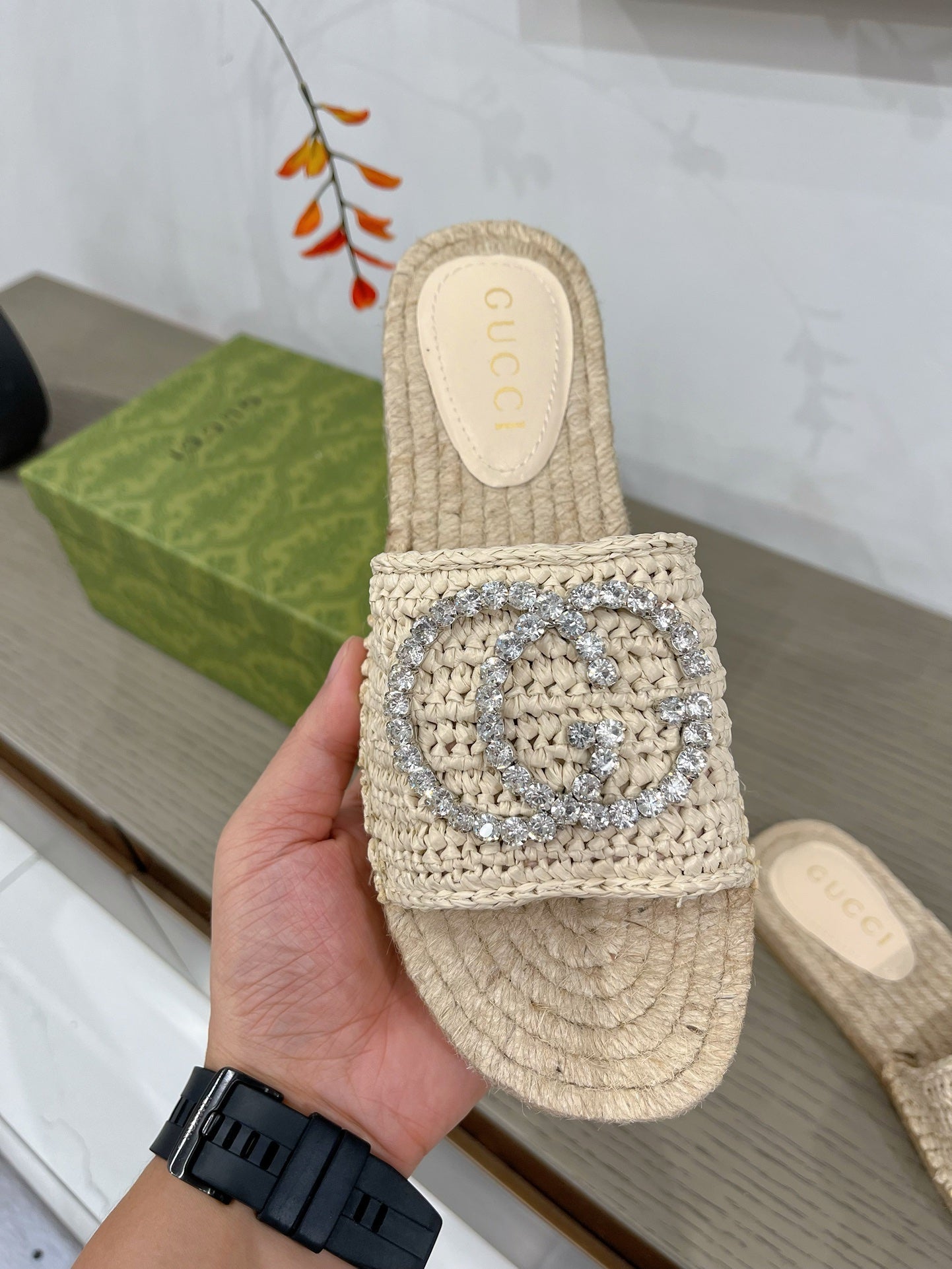GG INTERLOCKING G ESPADRILLE CREAM FABRIC