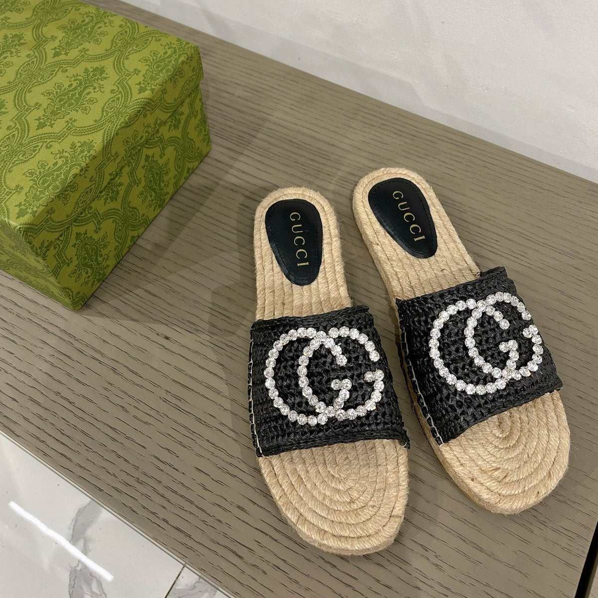 GG INTERLOCKING G ESPADRILLE BLACK FABRIC