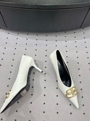 HEELED PUMPS 65 MM IN WHITE SMOOTH LAMBSKIN GOLD HARDWARE