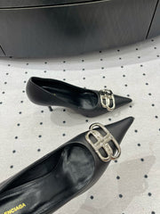 HEELED PUMPS 65 MM IN BLACK SMOOTH LAMBSKIN SILVER HARDWARE