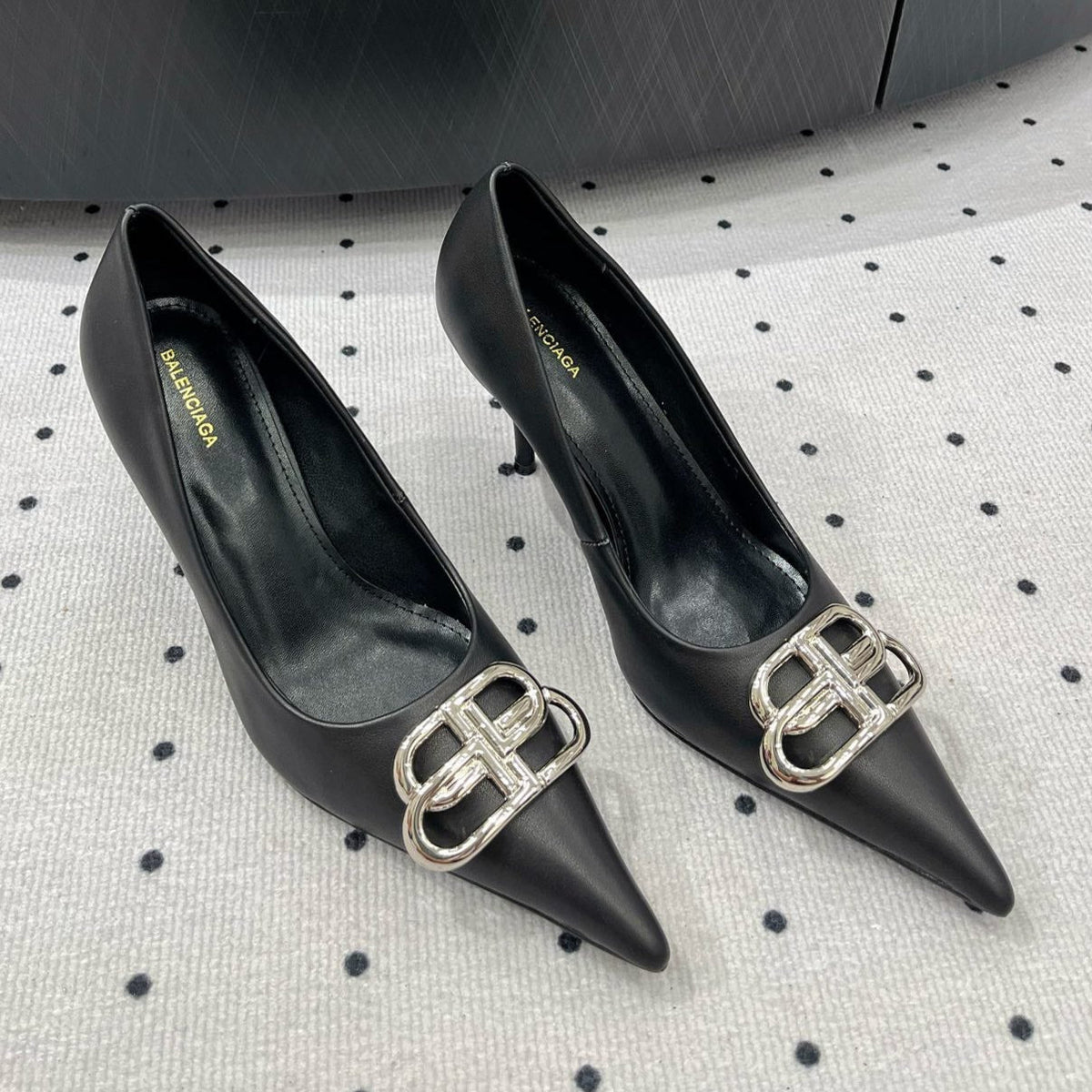 HEELED PUMPS 65 MM IN BLACK SMOOTH LAMBSKIN SILVER HARDWARE