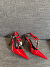 HIGH SANDAL ATTACHED GEM IN RED GLOSSY CALFSKIN