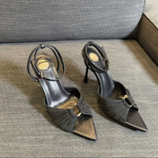LOLA HIGH SANDALS IN BLACK SMOOTH LAMBSKIN AND DRAPED JERSEY