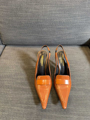 POINTED-TOE SLINGBACK PUMPS IN TANGERINE ORANGE SHINY CALFSKIN