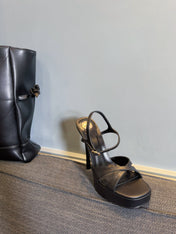 DEBBIE PLATFORM SANDALS IN BLACK SMOOTH LAMBSKIN