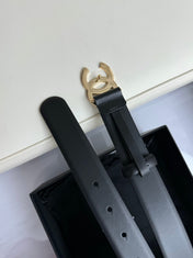 CC BELT 30MM IN BLACK SMOOTH CALFSKIN GOLD HARDWARE ATTACH RHINSTONES