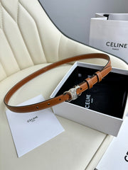 MINI TRIOMPHE BELT 13 MM BRONZE BROWN LEATHER SILVER HARDWARE