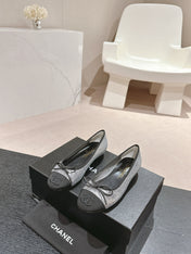 BALLET FLATS IN SILVER GLITTERED TULLE AND BLACK SATIN