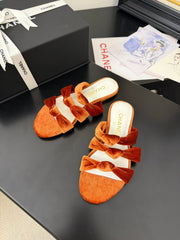 CC 25C Three Strap Mule Pumpkin Velvet fabric 233560