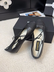 FLAT MARY JANE PUMPS BLACK LAMBSKIN