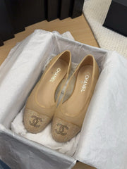 BALLET FLAT IN CAMEL BEIGE FABRIC AND MESH WITH CRYSTALS