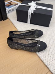 BALLET FLAT IN BLACK FABRIC AND MESH