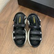 SANDAL 25S LOGO IN BLACK LAMBSKIN