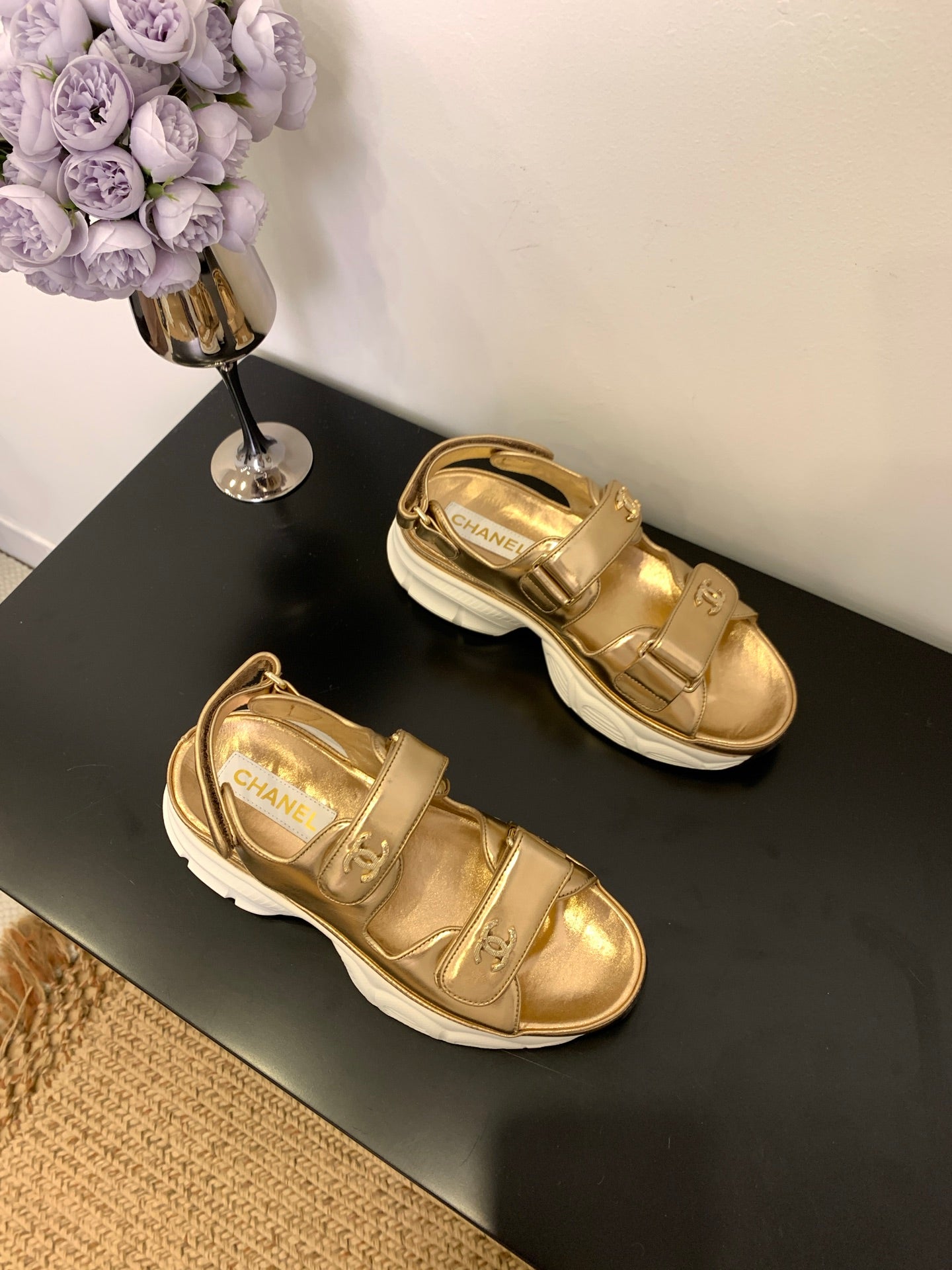 SANDAL 25S IN GLITTER GOLDEN LAMBSKIN