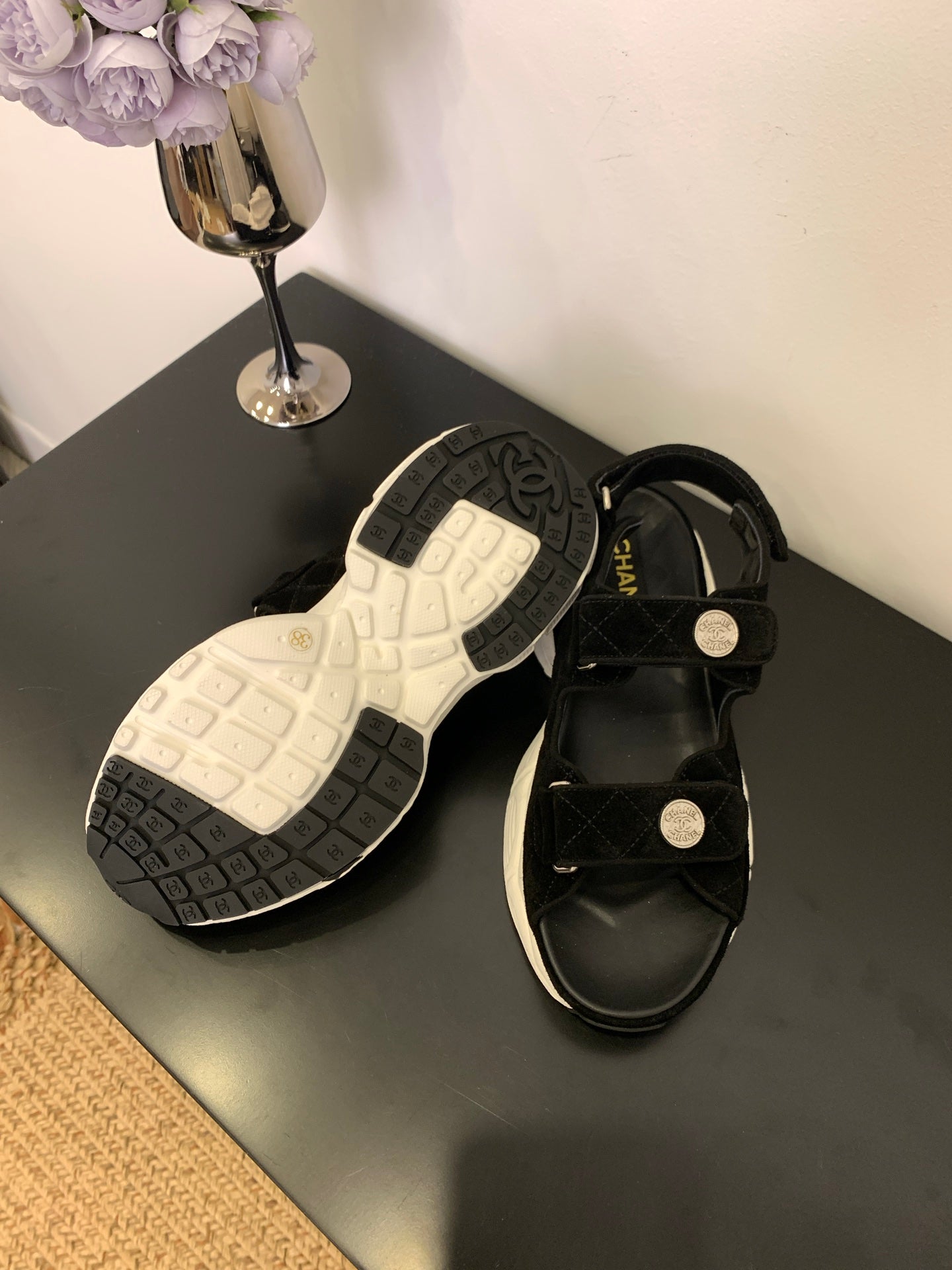SANDAL 25S IN BLACK SUEDUE FABRIC