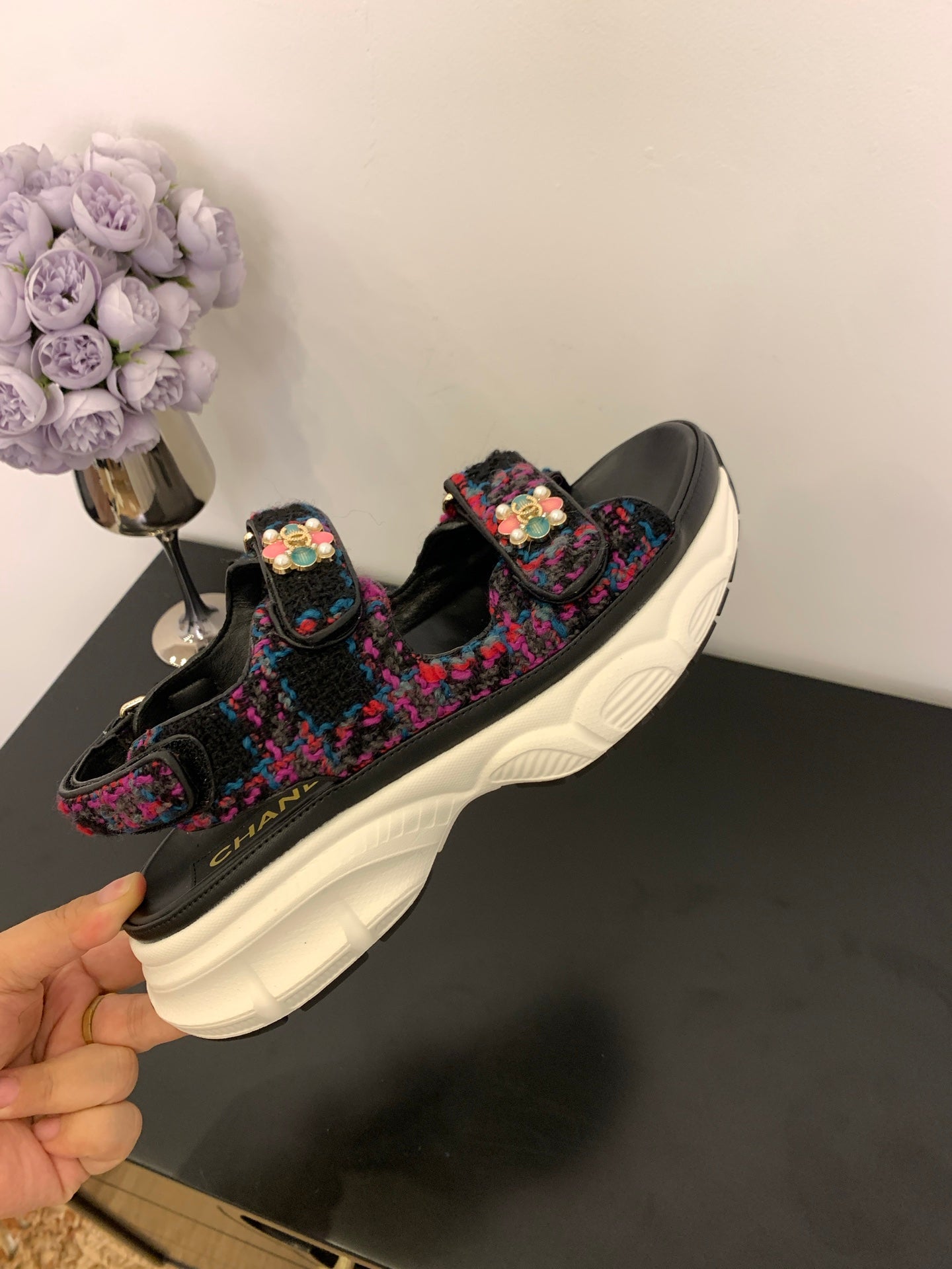 SANDAL 25S IN COLOR FULL TWEED WITH LAMBSKIN