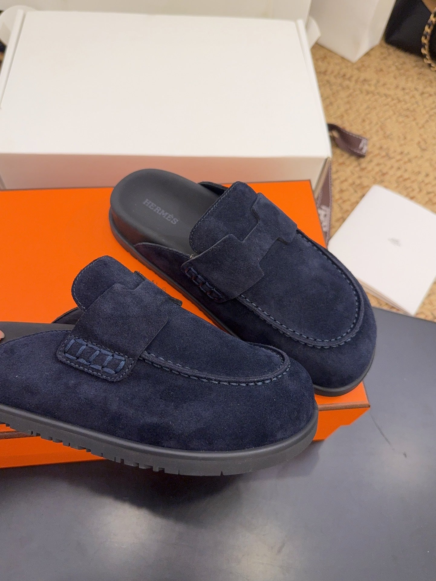 HM 25S MULE IN DARK SLATE BLUE SUEDE