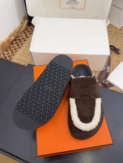 HM 25S MULE IN DARK CHOCOLATE BROWN SUEDE MIX WHITE SHEARLING
