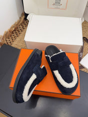 HM 25S MULE IN DARK SLATE BLUE SUEDE MIX WHITE SHEARLING