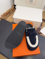 HM 25S MULE IN DARK SLATE BLUE SUEDE MIX WHITE SHEARLING