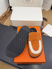 HM 25S MULE IN ORANGE SUEDE MIX WHITE SHEARLING