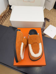 HM 25S MULE IN ORANGE SUEDE MIX WHITE SHEARLING