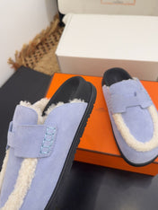 HM 25S MULE IN SOFT LAVENDER BLUE SUEDE MIX WHITE SHEARLING