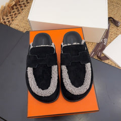 HM 25S MULE IN BLACK SUEDE MIX GREY SHEARLING