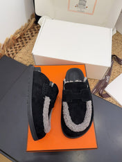 HM 25S MULE IN BLACK SUEDE MIX GREY SHEARLING