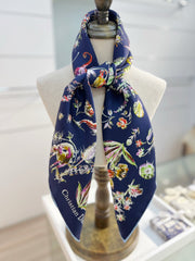 DIOR REVERSIBLE PRINTED SQUARE SCARF 90 CM IN NAVY BLUE SILK 735869